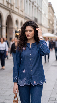 Blue Embroidered Denim Co-ord Set