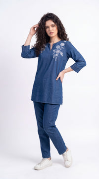 Floral Embroidered Denim Co-ord Set
