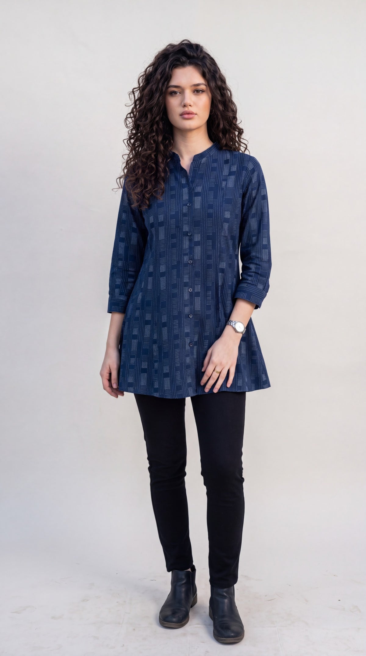 Smart Casual Printed Denim Top