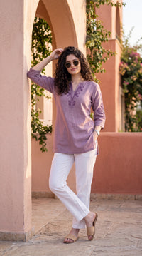 Mirror Accent Embroidered Top - Etiquette Apparel