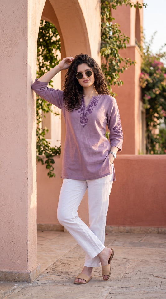 Mirror Accent Embroidered Top