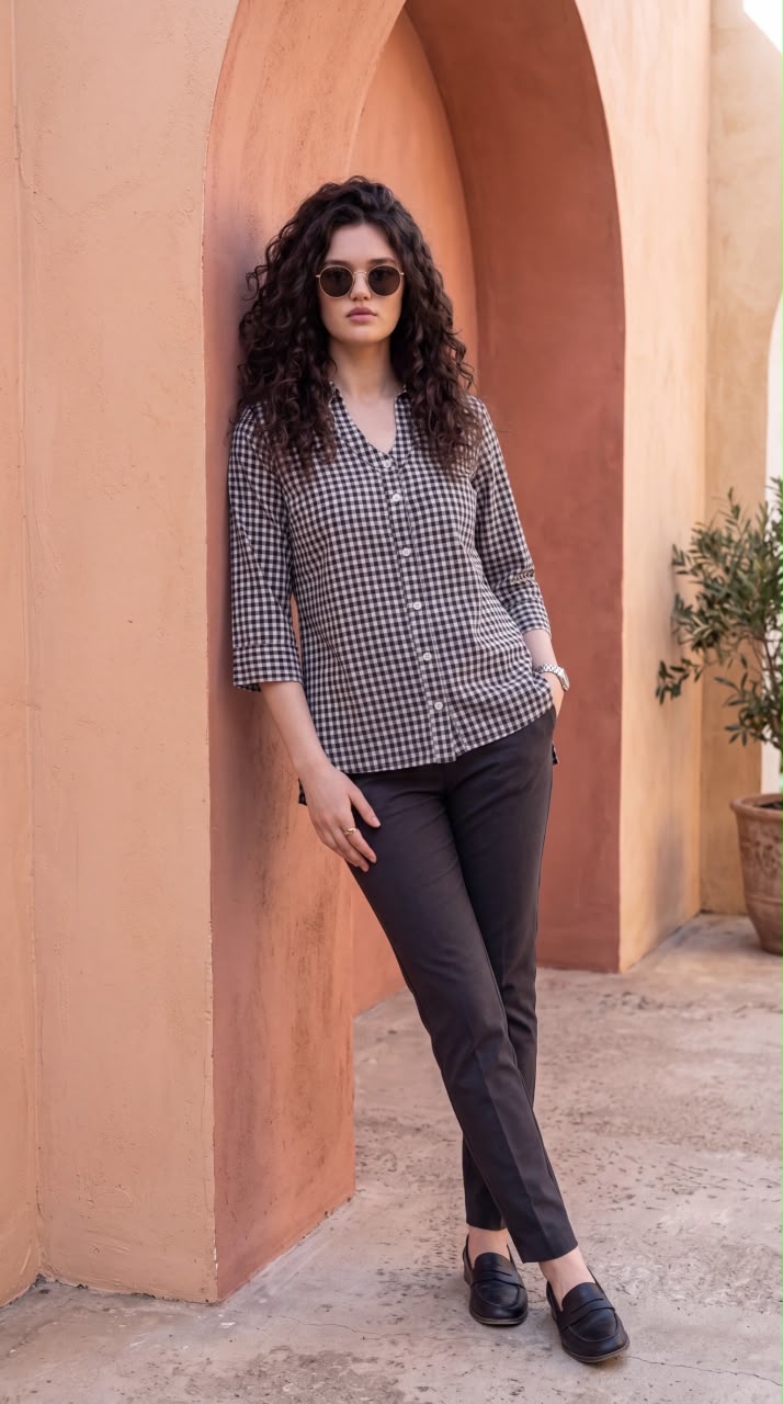 Gingham Check Cotton Top
