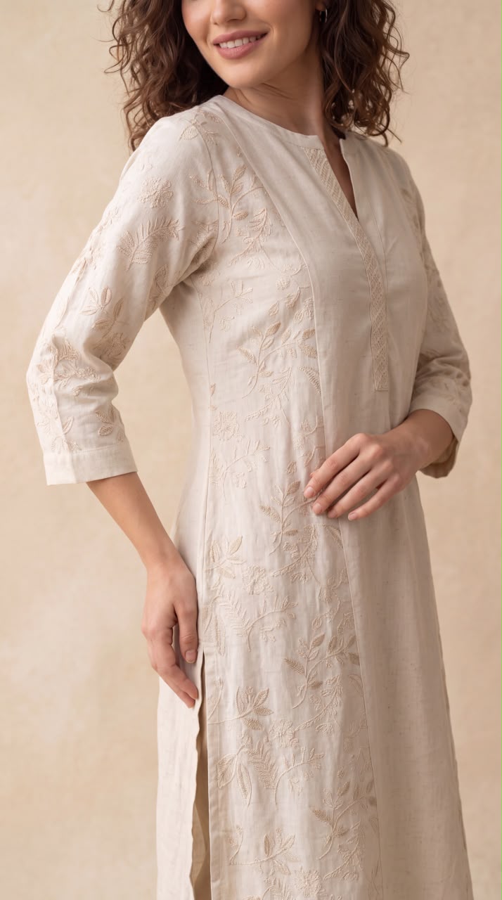 Panel Detail Embroidered Kurta - Etiquette Apparel