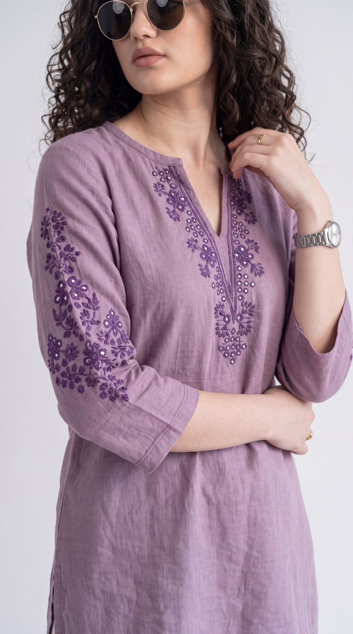 Mirror Accent Embroidered Top - Etiquette Apparel