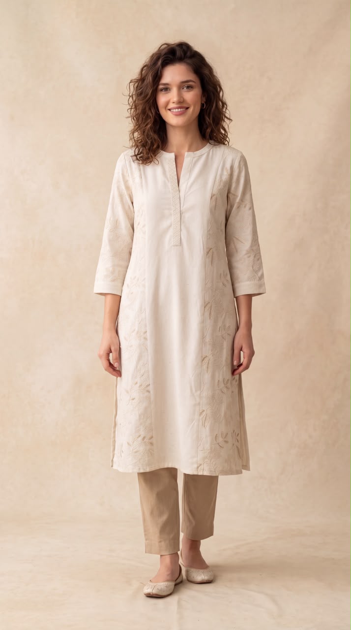 Panel Detail Embroidered Kurta - Etiquette Apparel