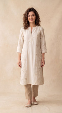 Panel Detail Embroidered Kurta - Etiquette Apparel