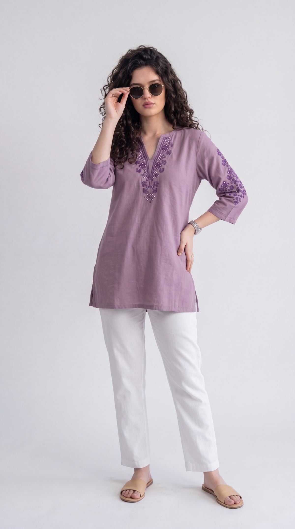 Mirror Accent Embroidered Top - Etiquette Apparel