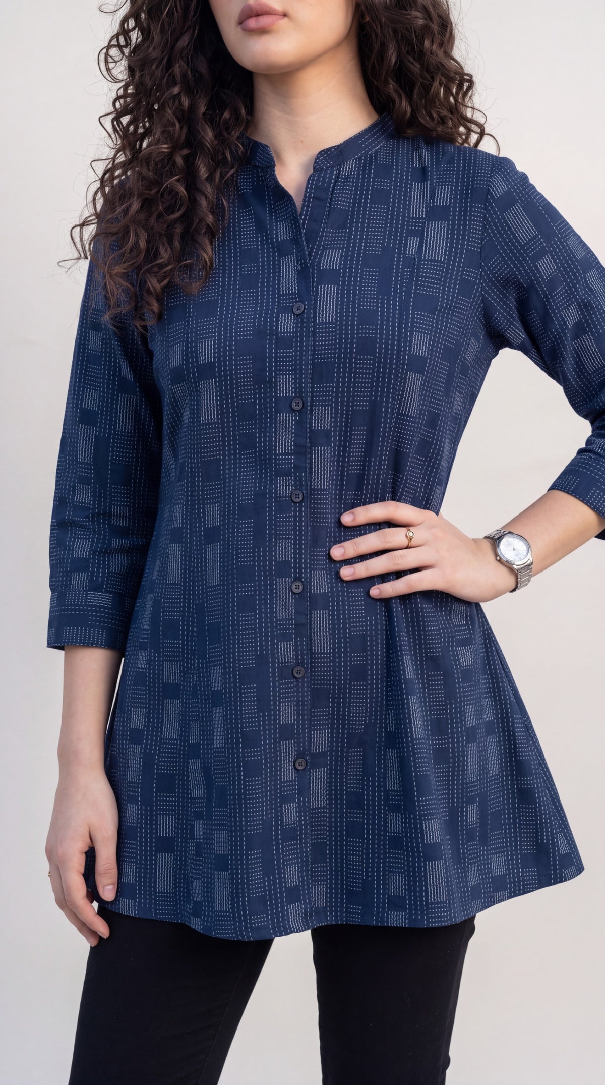 Smart Casual Printed Denim Top
