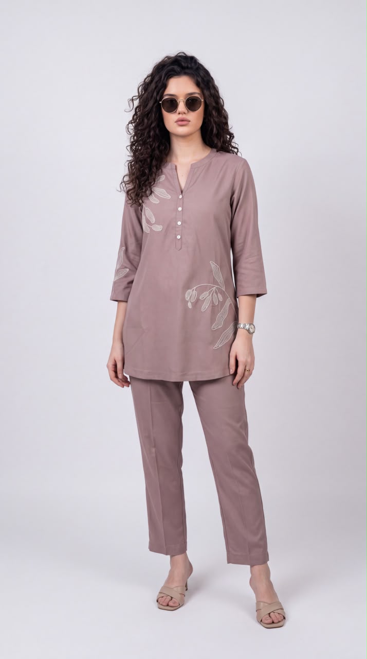 Easy Wear Floral Embroidered Cord-Set