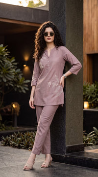 Easy Wear Floral Embroidered Cord-Set
