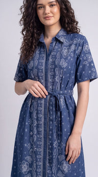 Floral Paisley Printed Denim Dress