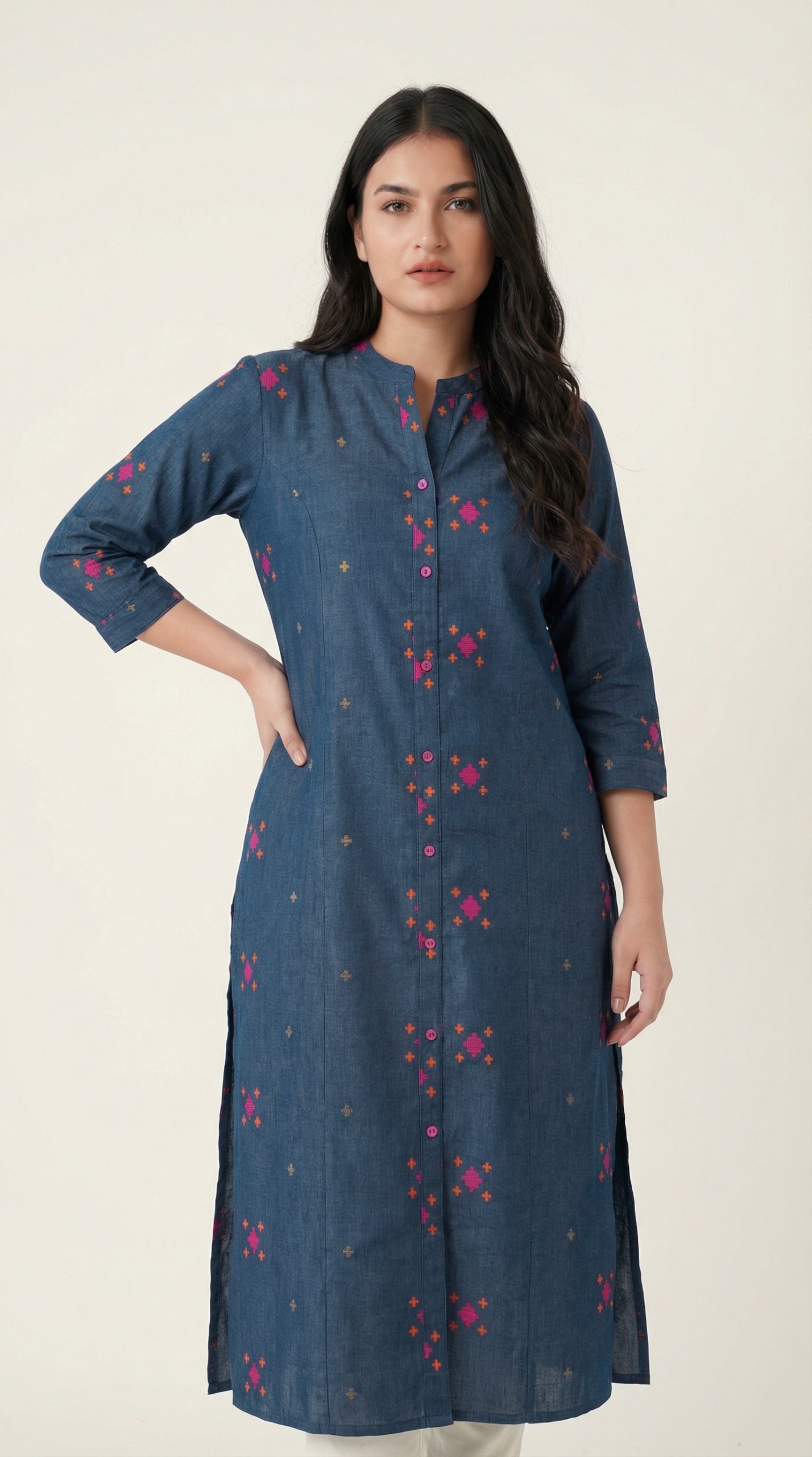 Stylish Black Ikkat Weave Women's Kurta Design - Etiquette Apparel