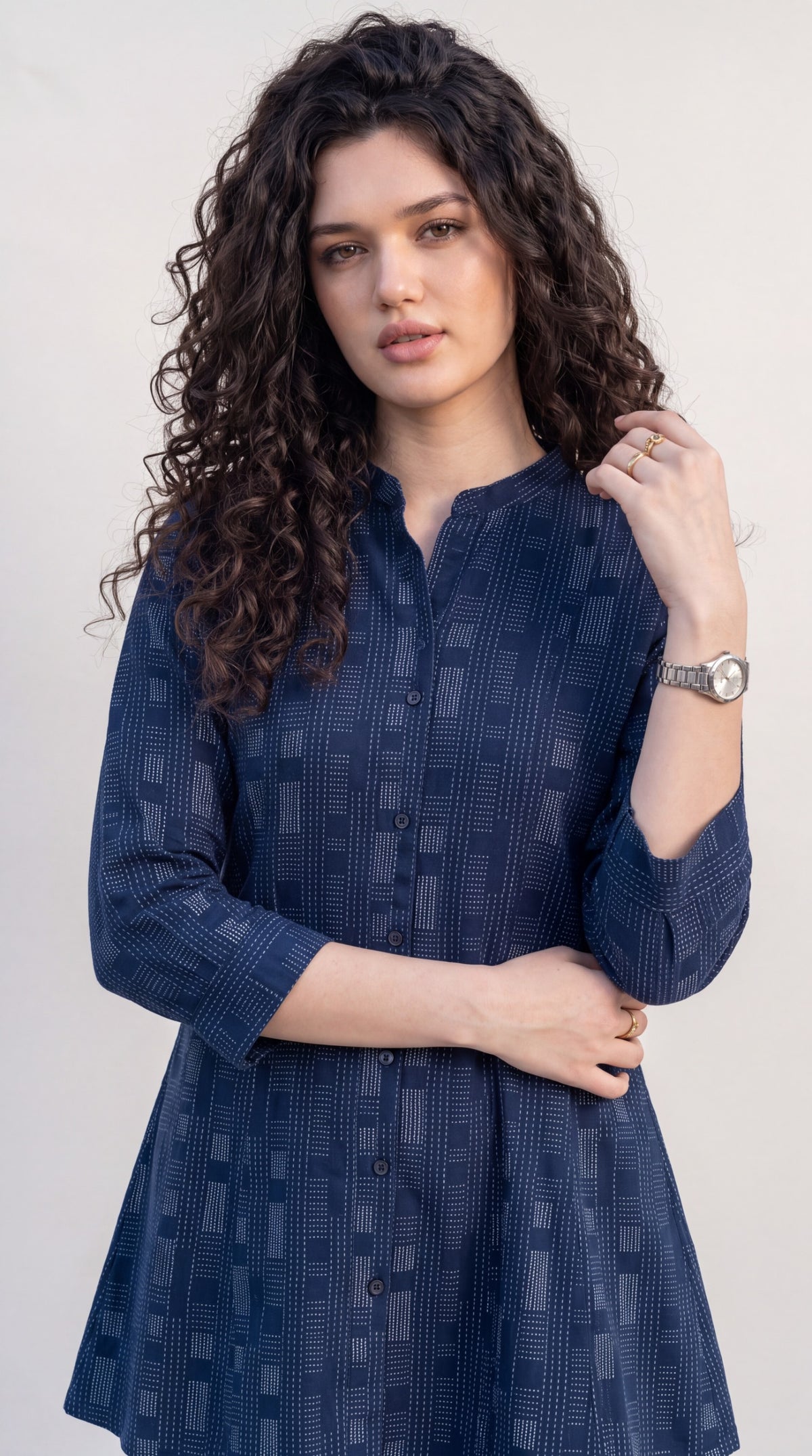 Smart Casual Printed Denim Top