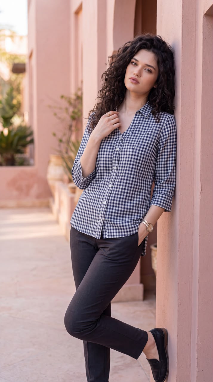 Gingham Check Cotton Top