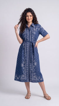 Floral Paisley Printed Denim Dress