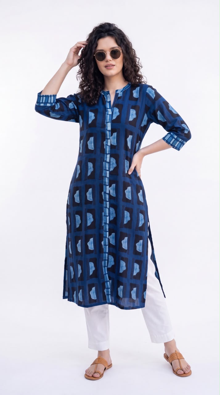 Indigo Abstract Printed Kurta
