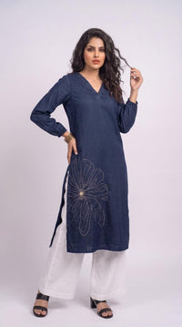 When Denim Blossoms Kurta - Etiquette Apparel