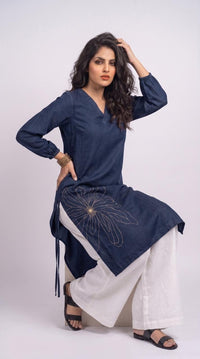 When Denim Blossoms Kurta - Etiquette Apparel