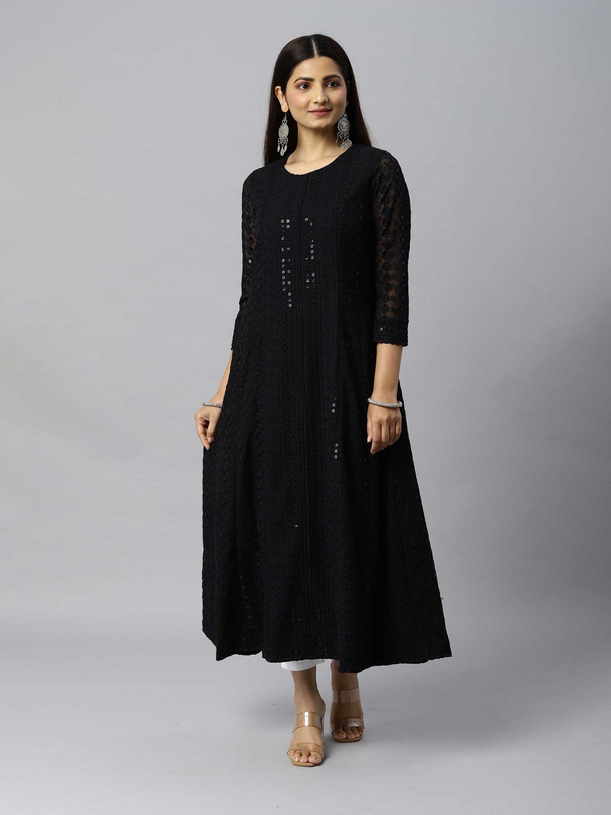 A full hakoba embroidered full length dress - Etiquette Apparel