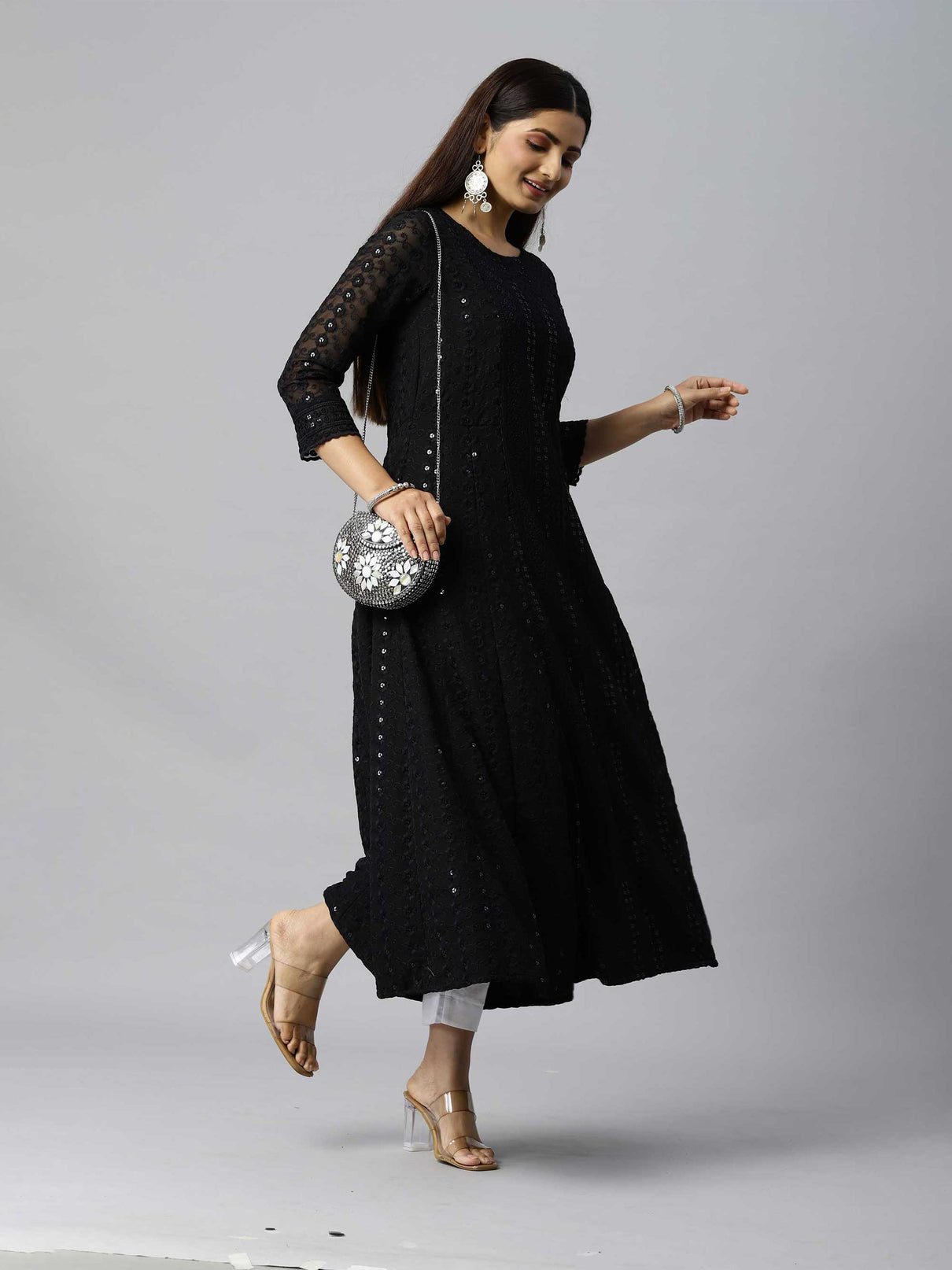 A full hakoba embroidered full length dress - Etiquette Apparel