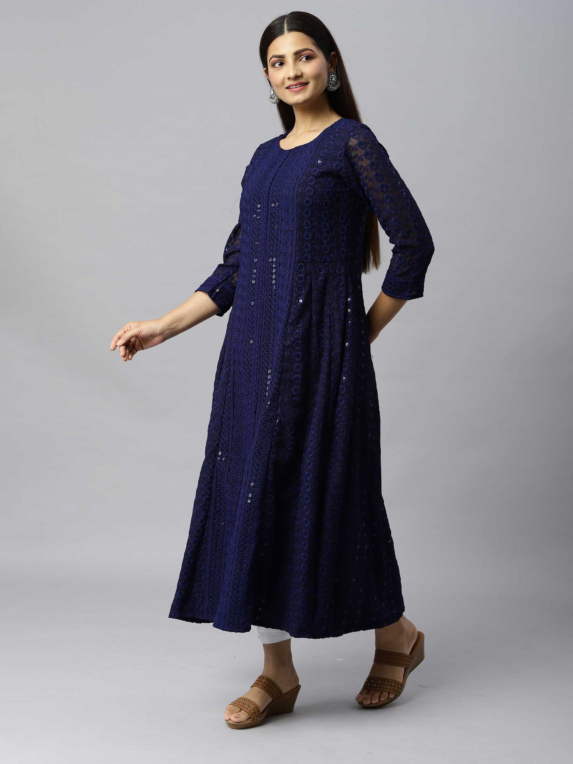 A full hakoba embroidered full length dress - Etiquette Apparel