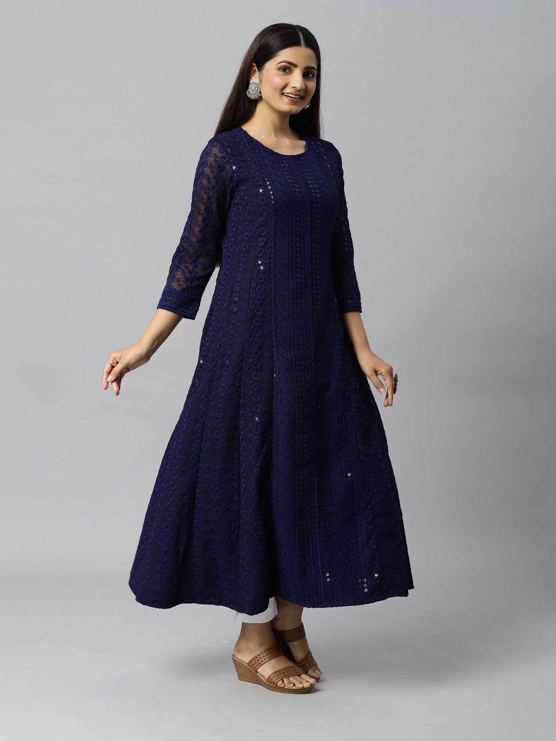 A full hakoba embroidered full length dress - Etiquette Apparel