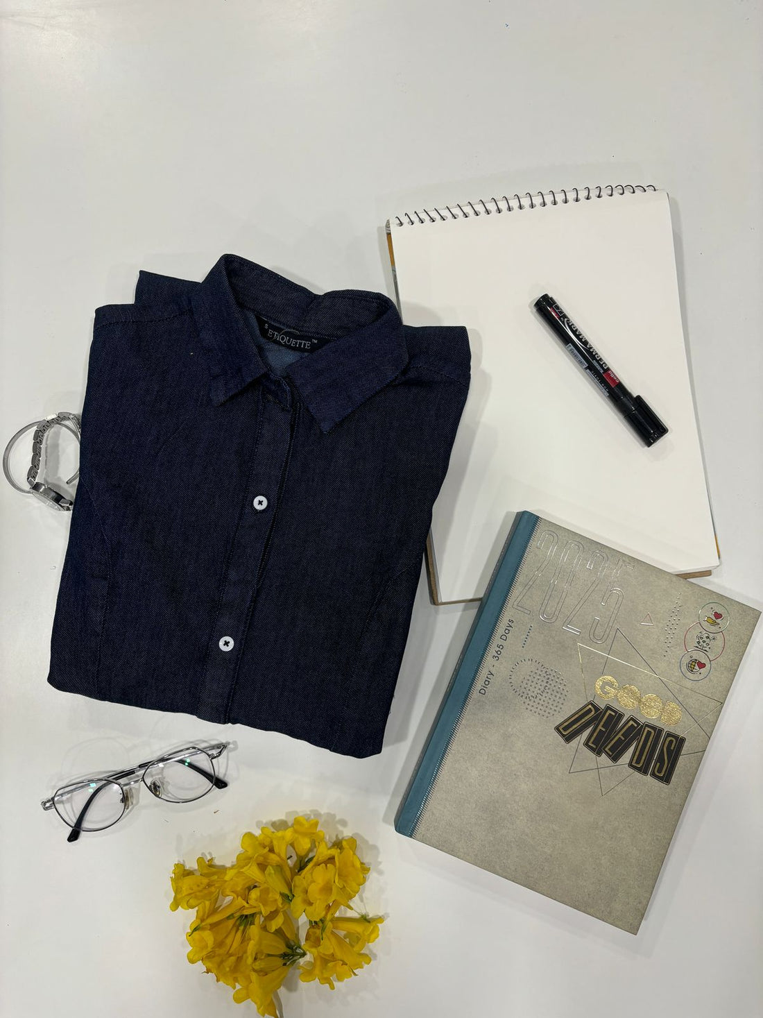 Indigo Denim Cutwork Dress - Etiquette Apparel